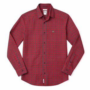Lacoste Red Gray Check Button Down Shirt Modern Fit Classic Preppy  sz 38